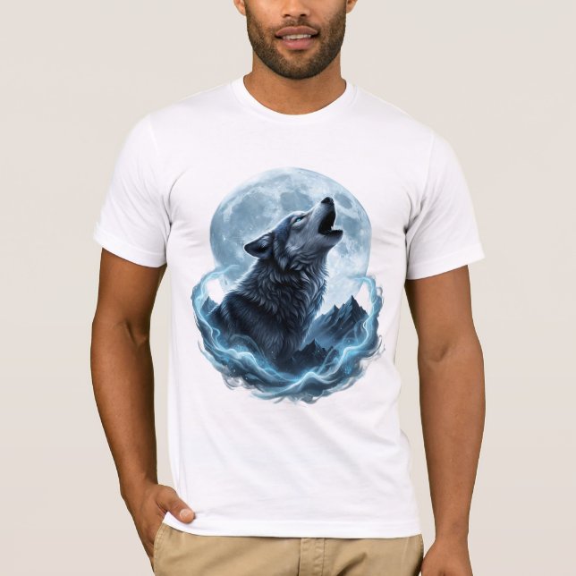 Mystic Howling Wolf Under the Full Moon – Spirit  T-Shirt (Vorderseite)