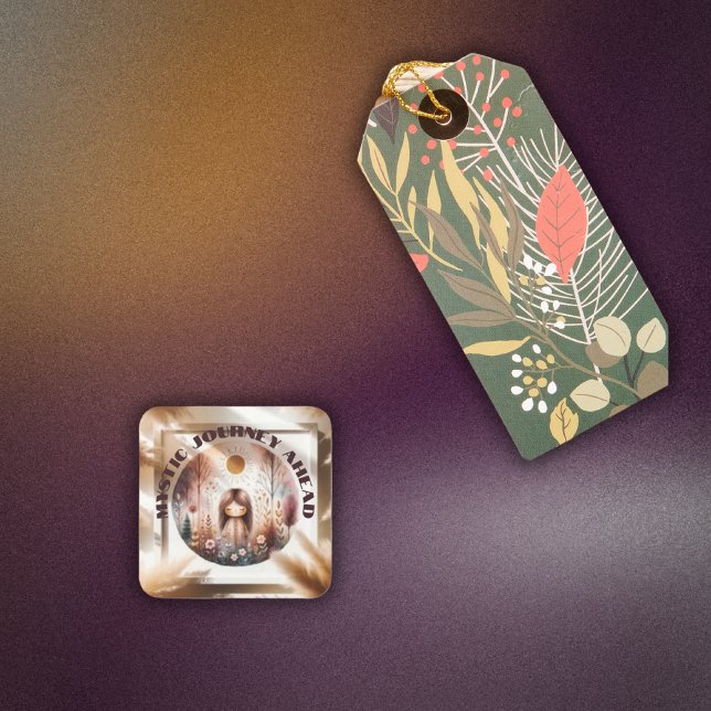 Mystic Journey Ahead, Boho in braun und schwarz | Quadratischer Aufkleber (Von Creator hochgeladen)