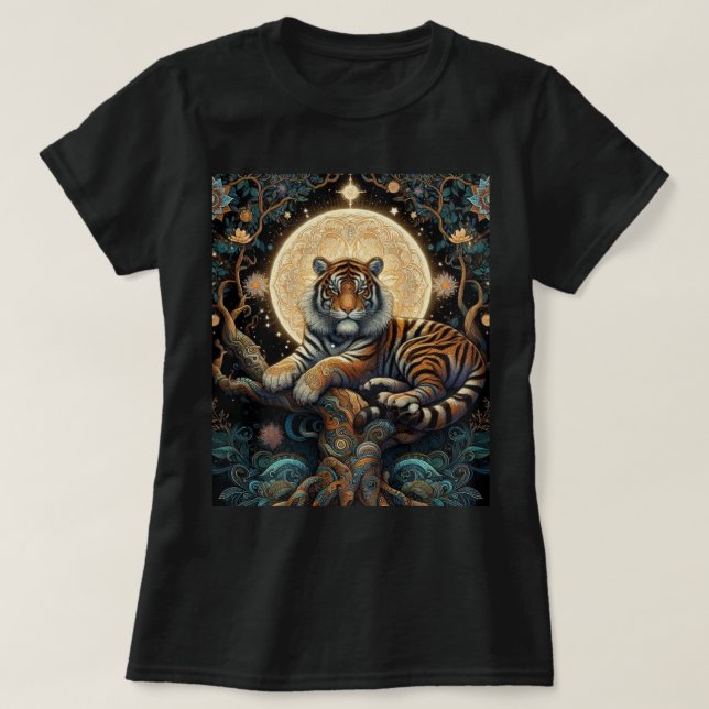 Mystic Jungle Cat Tiger Black T-Shirt (Design vorne)
