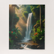 Mystic Jungle Falls - Serene Waterfall Art Puzzle