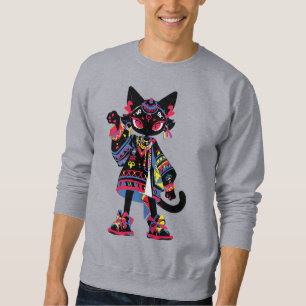 Mystic Kawaii Katze – Farbiger Tribal-Spirit-Tee Sweatshirt