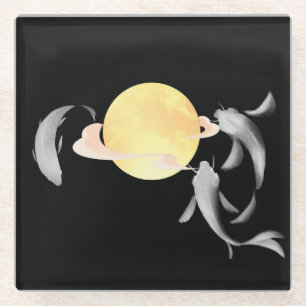 Mystic Koi & Golden Moon - Elegantes japanisches Z Glasuntersetzer