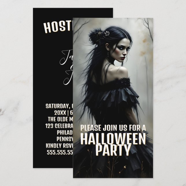 Mystic Lady in Dark Halloween Forest - Einladung (Vorne/Hinten)