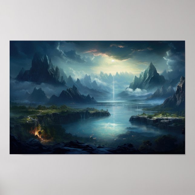 Mystic Lake and Mountain Valley — Fantasy Landscap Poster (Vorne)