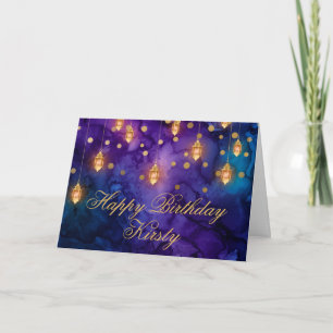 Mystic Lila Blue Fairy Lanterns Bokeh Birthday Karte