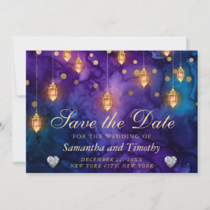 Mystic Lila Night Lanterns Bokeh Save the Date Einladung