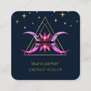 Mystic Lotus Blume Crescent Moon Healing Energy Quadratische Visitenkarte