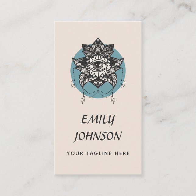 Mystic Lotus Blume Third Eye Beige Metaphysische Visitenkarte (Vorderseite)