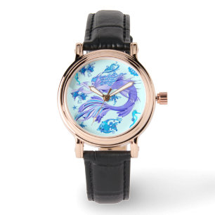 Mystic Mermaid Fairy Lila Creature Keramik Tile Armbanduhr