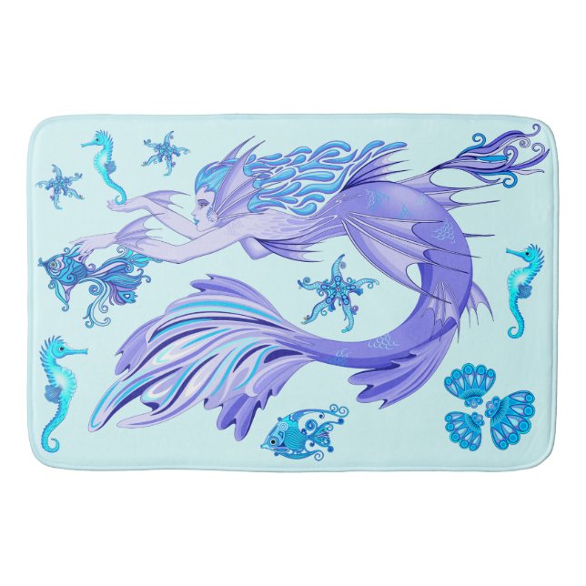 Mystic Mermaid Fairy Lila Creature Keramik Tile Badematte (Vorderseite)