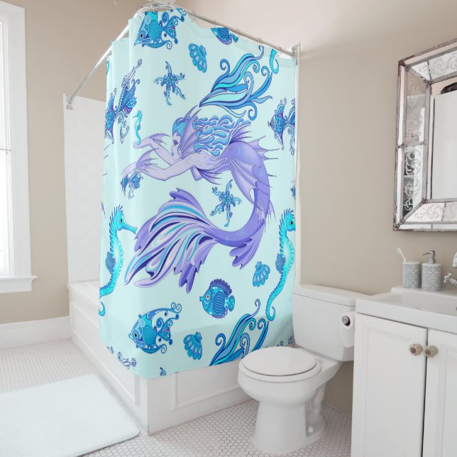 Mystic Mermaid Fairy Lila Creature Keramik Tile Duschvorhang (Beispiel)