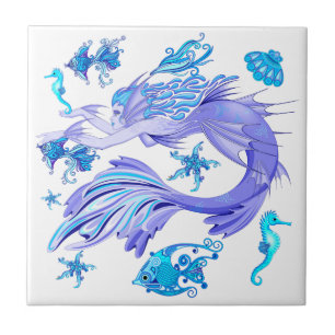 Mystic Mermaid Fairy Lila Creature Keramik Tile Fliese