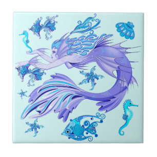 Mystic Mermaid Fairy Lila Creature Keramik Tile Fliese