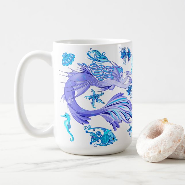 Mystic Mermaid Fairy Lila Creature Keramik Tile Kaffeetasse (Mit Donut)