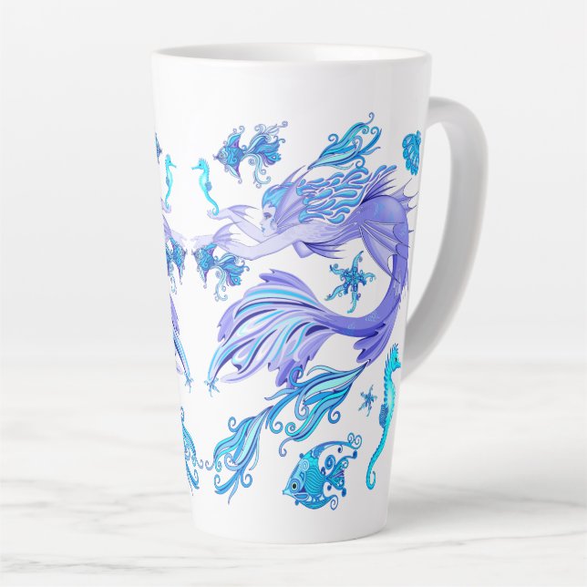 Mystic Mermaid Fairy Lila Creature Keramik Tile Milchtasse (Rechte Ecke)