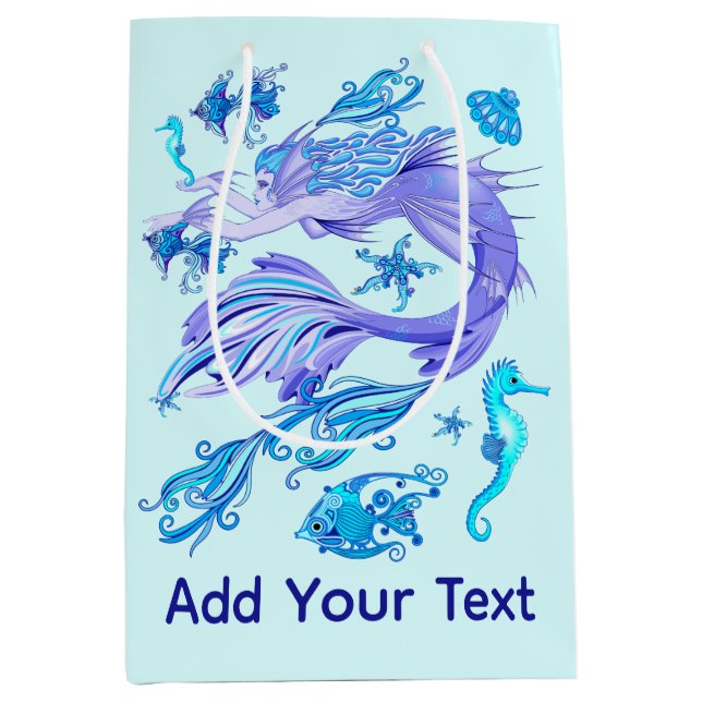 Mystic Mermaid Fairy Lila Creature Keramik Tile Mittlere Geschenktüte (Vorderseite)