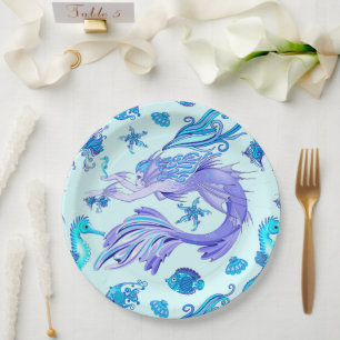 Mystic Mermaid Fairy Lila Creature Keramik Tile Pappteller