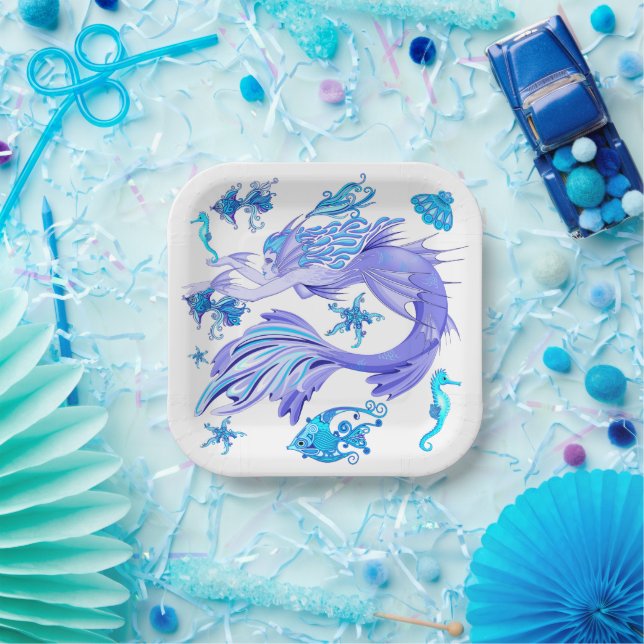 Mystic Mermaid Fairy Lila Creature Keramik Tile Pappteller (Party)