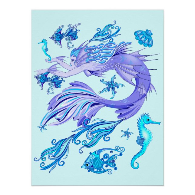 Mystic Mermaid Fairy Lila Creature Keramik Tile Poster (Vorderseite)