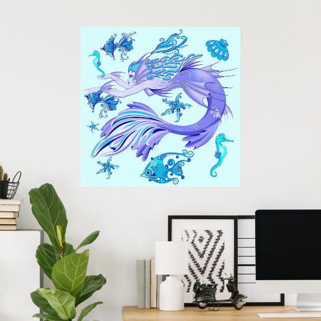 Mystic Mermaid Fairy Lila Creature Keramik Tile Poster (Heimbüro)