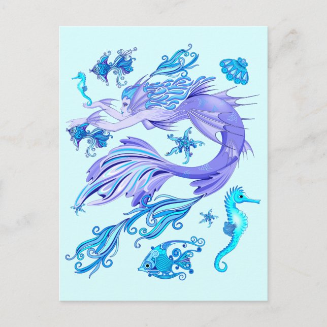 Mystic Mermaid Fairy Lila Creature Keramik Tile Postkarte (Vorderseite)