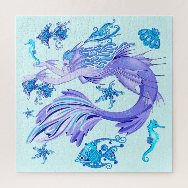 Mystic Mermaid Fairy Lila Creature Keramik Tile Puzzle (Vertikal)