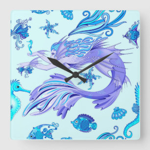Mystic Mermaid Fairy Lila Creature Keramik Tile Quadratische Wanduhr