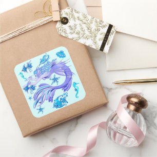 Mystic Mermaid Fairy Lila Creature Keramik Tile Quadratischer Aufkleber