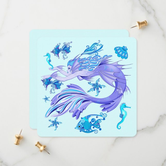Mystic Mermaid Fairy Lila Creature Keramik Tile Save The Date (Vorderseite/Rückseite Beispiel)