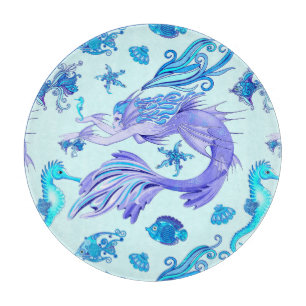 Mystic Mermaid Fairy Lila Creature Keramik Tile Schneidebrett