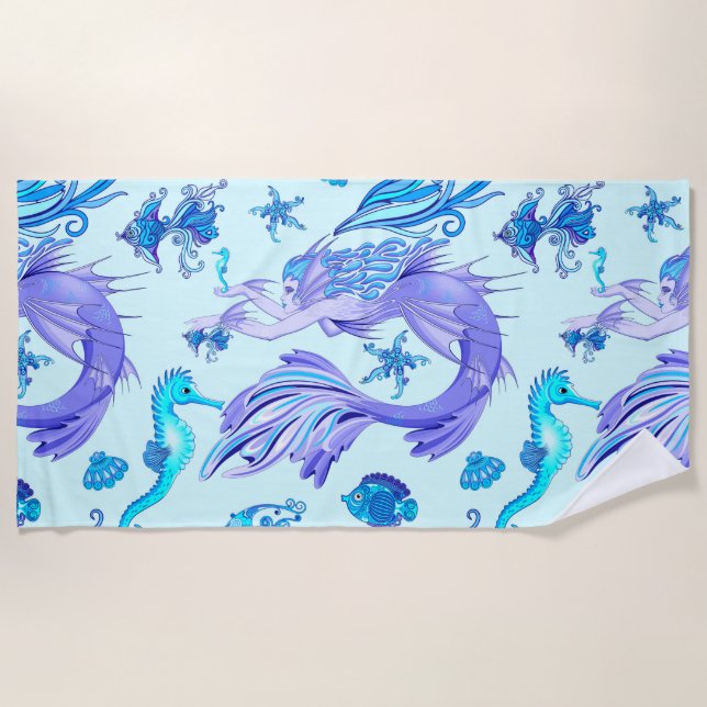 Mystic Mermaid Fairy Lila Creature Keramik Tile Strandtuch (Vorderseite)