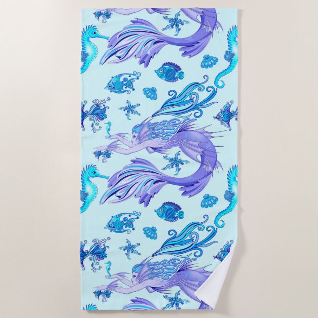 Mystic Mermaid Fairy Lila Creature Keramik Tile Strandtuch (Vorderseite)