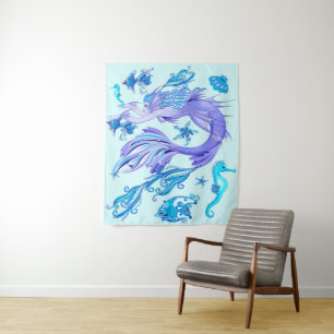 Mystic Mermaid Fairy Lila Creature Keramik Tile Wandteppich