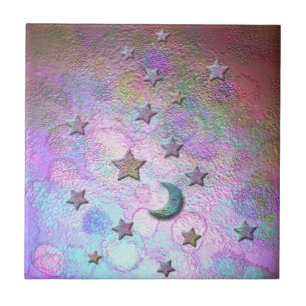 Mystic Metallic Moons and Stars Pastel Fliese