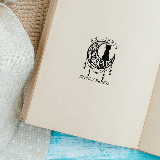 Mystic Moon Cat, Custom Ex Libris Book Gummistempel (Von Creator hochgeladen)