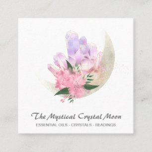 *~* Mystic Moon Crystals Floral Cosmic Glitzer Sq Quadratische Visitenkarte