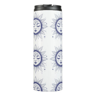 Mystic Moon Face – Celestial Spiritual Line Art Thermosbecher