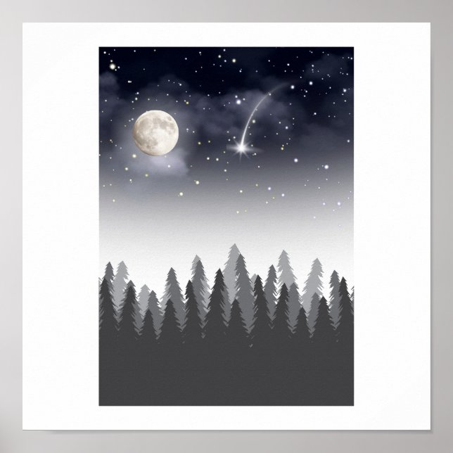 Mystic Moon Forest Starry Night Landscape Poster (Vorne)