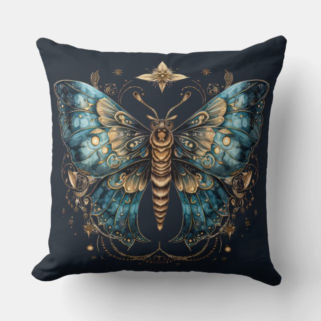 Mystic Moth – Enchanted Moon Throw Pillow Kissen (Vorderseite)