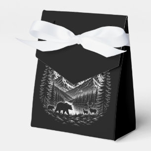 Mystic Mountain Wilderness Nacht im Linocut-Stil Geschenkschachtel