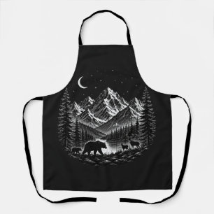 Mystic Mountain Wilderness Nacht im Linocut-Stil Schürze