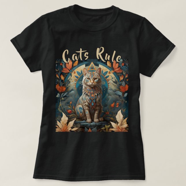 Mystic Native American Multicolor Cats Rule T-Shirt (Design vorne)