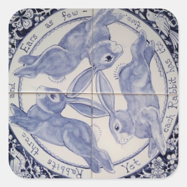 Mystic Navy Blue White Rabbit Trio Design Sticker (Vorderseite)