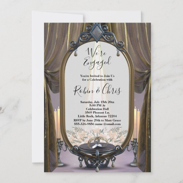 Mystic Night Gold Drapses Engagement Party Einladung (Vorderseite)