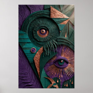 Mystic Oracle Eyes Relief - 3D Smaragd Violett  Poster