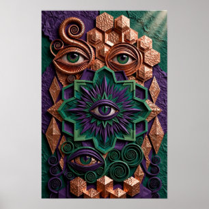 Mystic Oracle Eyes Relief - 3D Smaragd Violett Poster