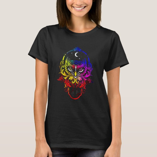Mystic Owl Retro Farbsplash T-Shirt (Vorderseite)