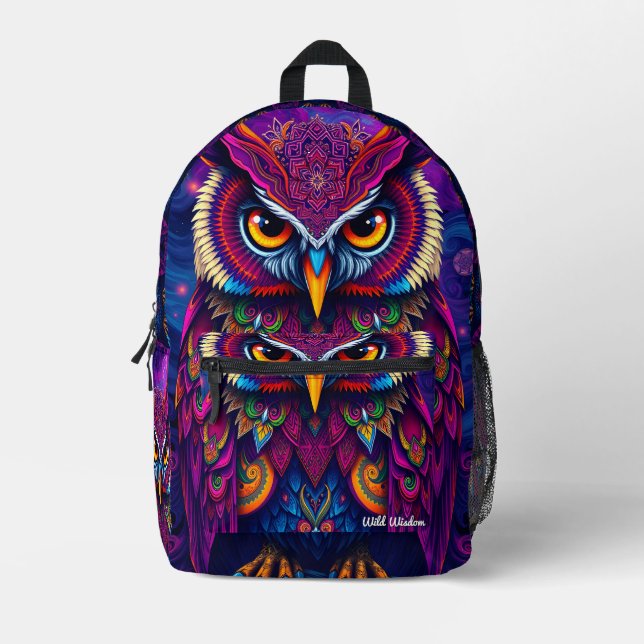 Mystic Owl Spirit Backpack - Wisdom & Magic Design Bedruckter Rucksack (Vorderseite)