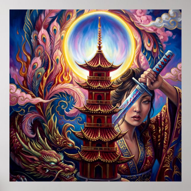 Mystic Pagoda Art Print – Surreal Spiritual Wall  Poster (Vorne)