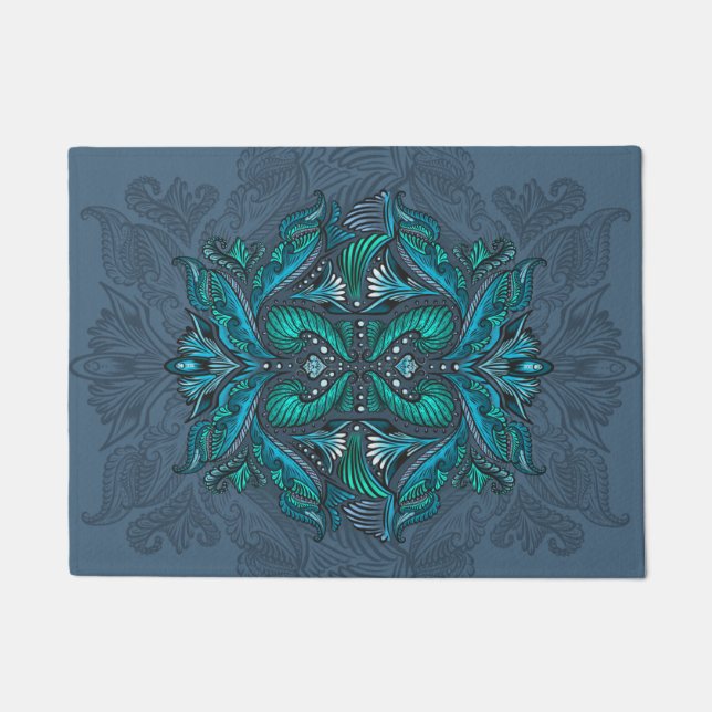 Mystic Peacock Feathers Fußmatte (Vorderseite)
